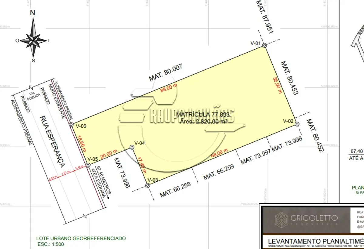 LOTE 003 - 02ª DATA | (NOVA SANTA RITA/RS) Um terreno urbano de 2.820,00m², c/ benfeitorias, no Bairro Califórnia