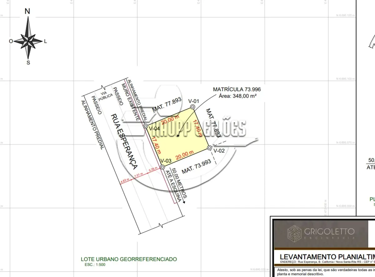 LOTE 004 - 02ª DATA | (NOVA SANTA RITA/RS) Um terreno urbano de 348,00m², no Bairro Califórnia