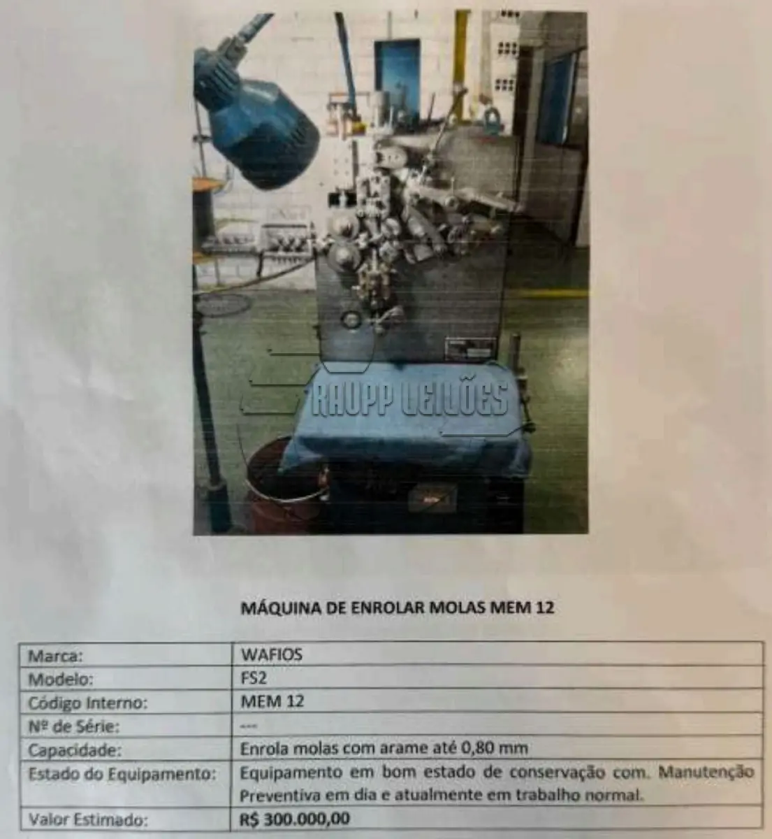 LOTE 008 - **Máquina de enrolar molas MEM 12, marca WAFIOS, modelo FS2
