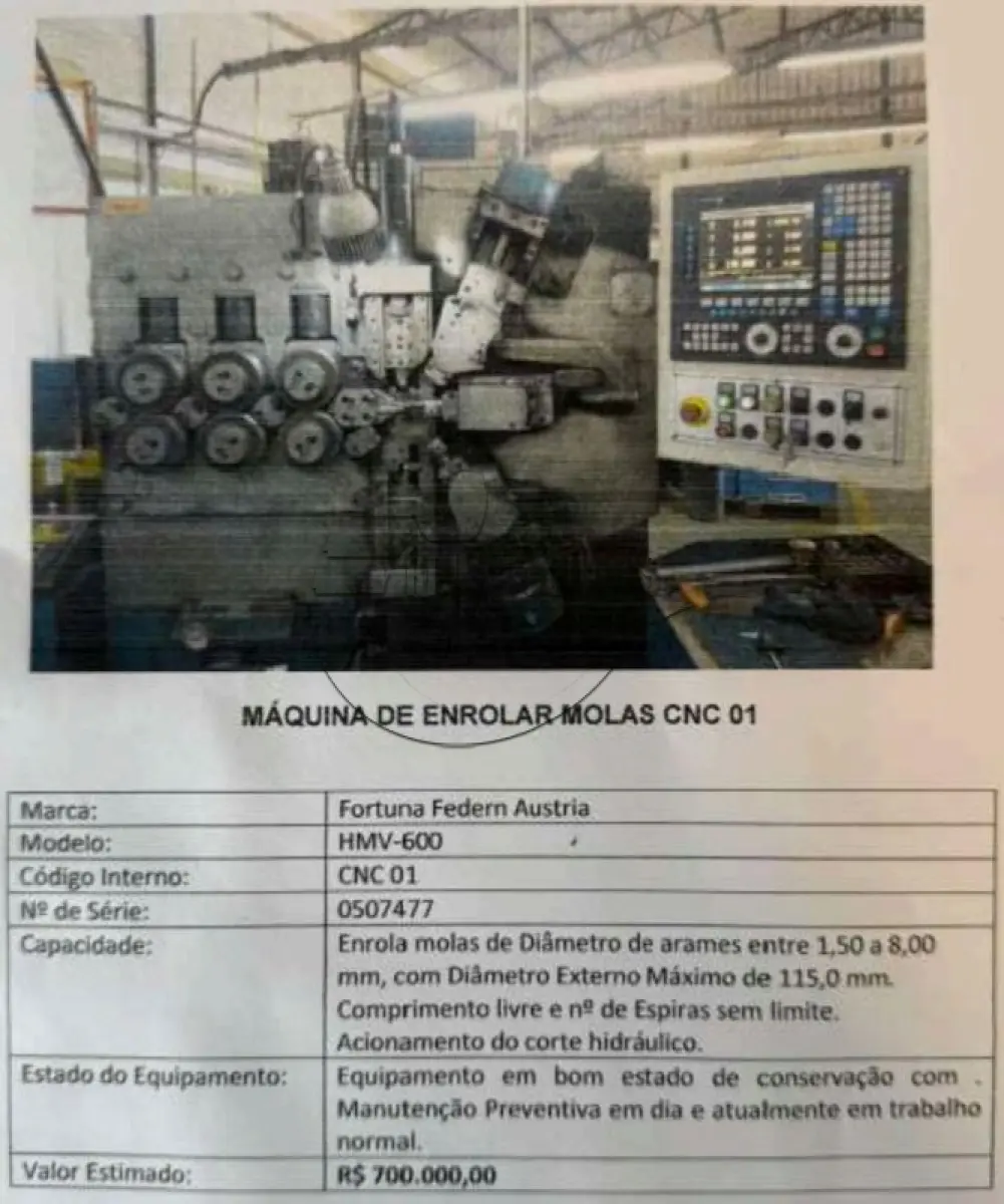 LOTE 004 - **Máquina de enrolar molas, marca Fortuna Federn Austria, modelo HMV-600