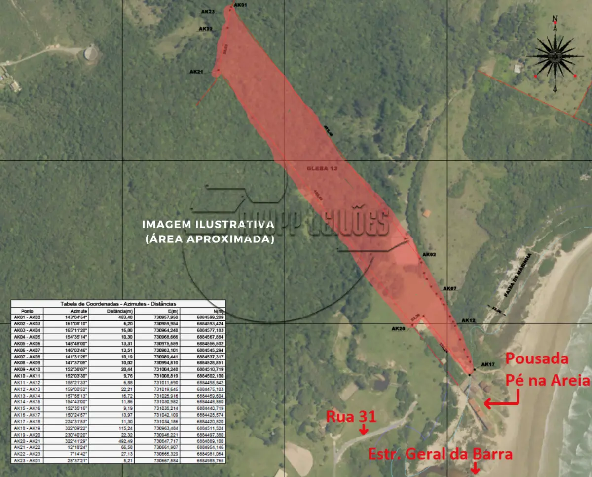 LOTE 002 - A fração ideal de 25% de uma área de terras com 55.353,47m², em Ibiraquera, Imbituba/SC