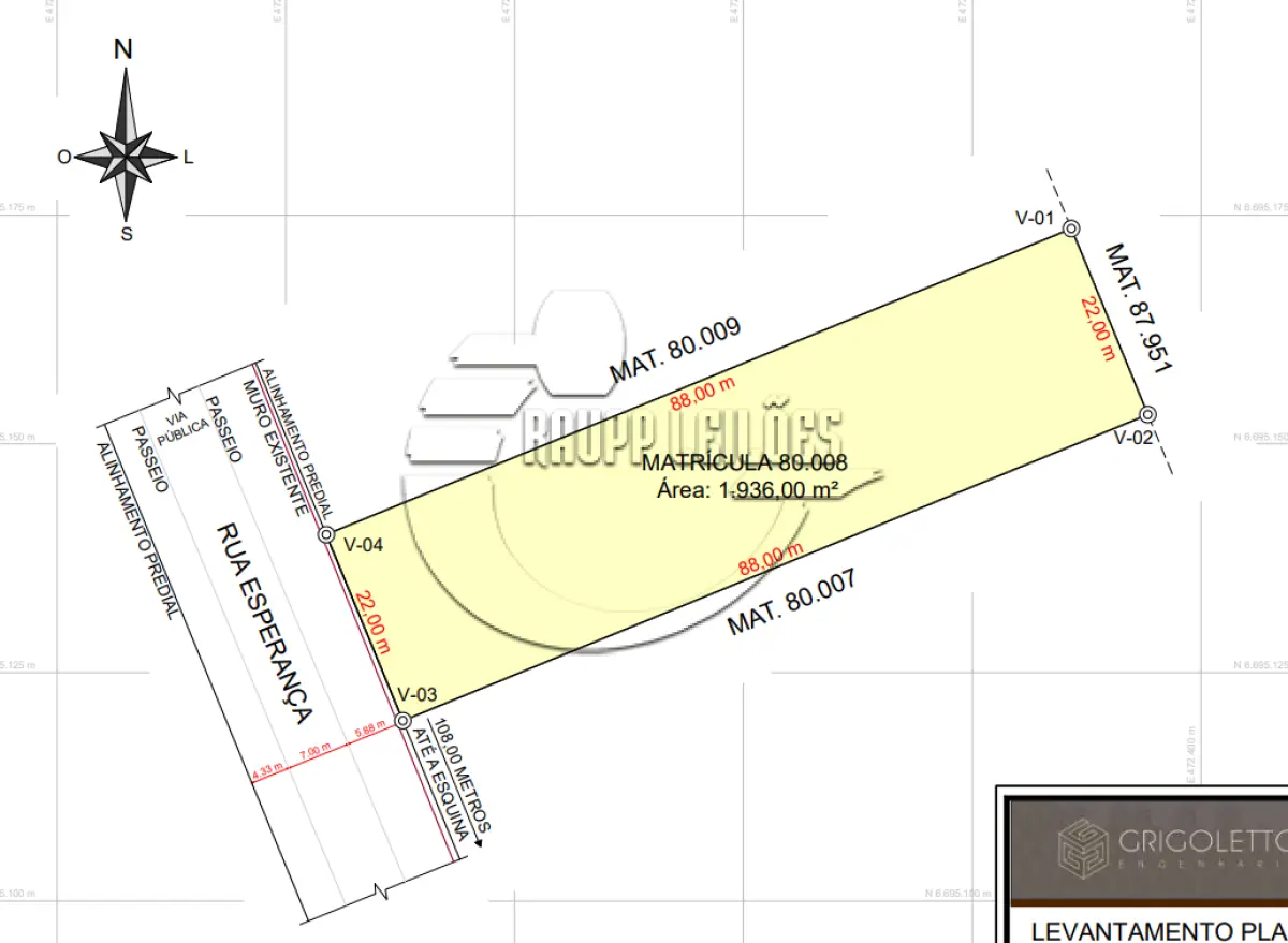 LOTE 002 - 02ª DATA | (NOVA SANTA RITA/RS) Terreno urbano de 1.936,00m², no Bairro Califórnia