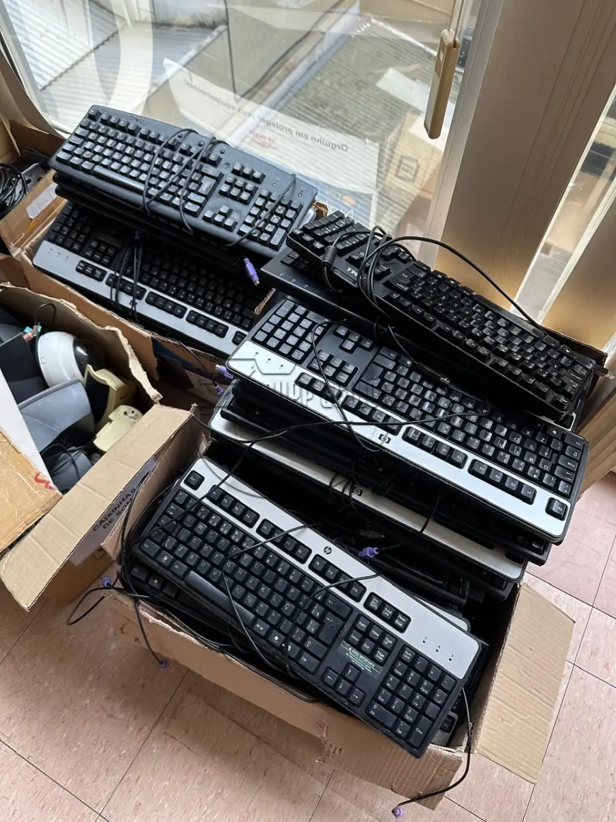 LOTE 013 - Diversos mouses, hd's, teclados, estabilizadores, sucatas de informática, calculadoras,  tudo antigo ou c/ defeito