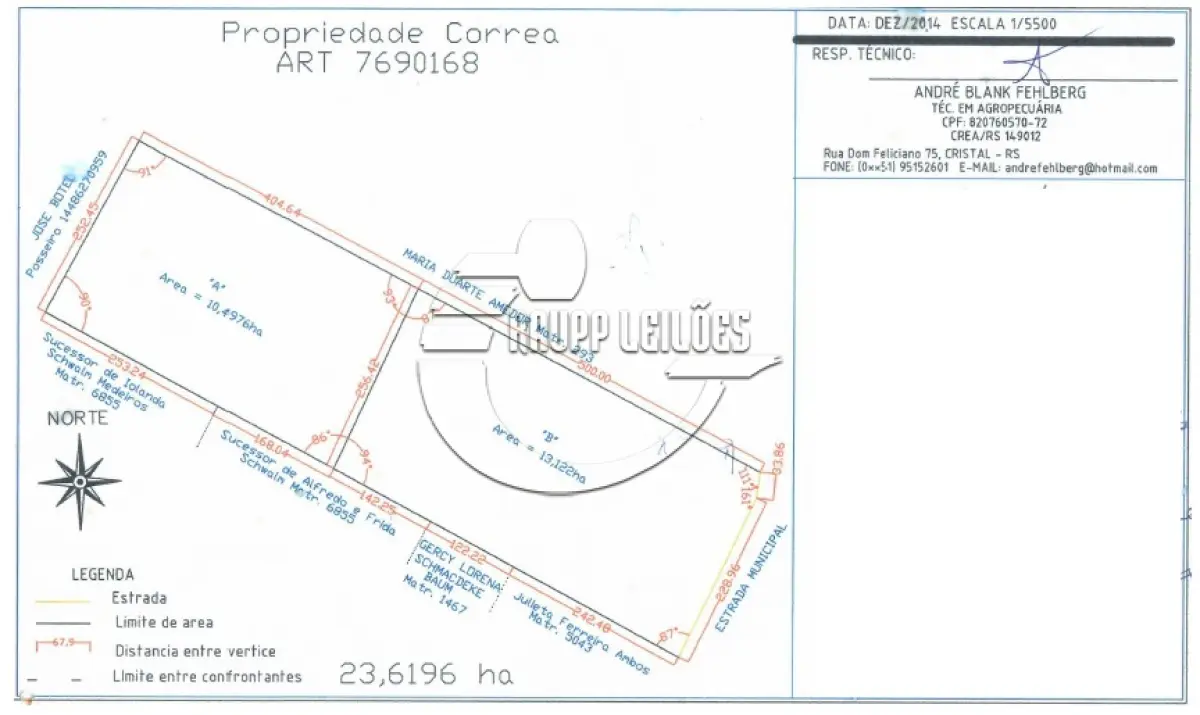 LOTE 003 - 02ª DATA | (CERRO GRANDE DO SUL/RS) DIREITOS E AÇÕES sobre uma área de terras c/ 10,00 hectares aproximadamente, dentro de um todo maior