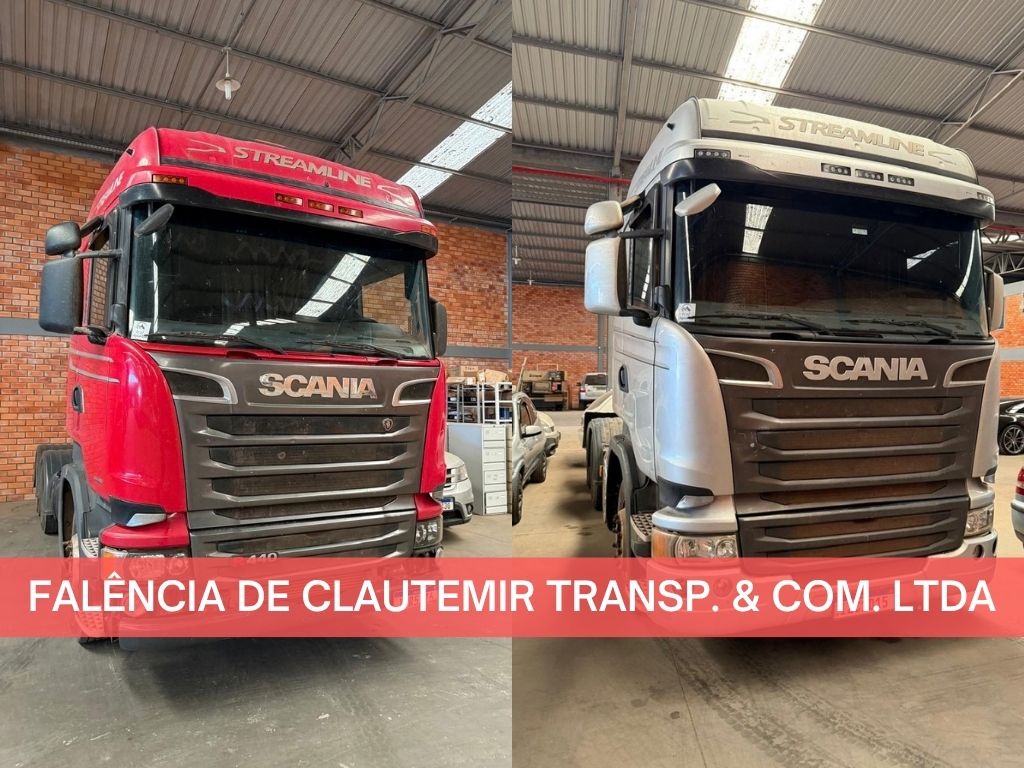 LEILÃO JUDICIAL - 2 CAMINHÕES SCANIA E 2 SEMIRREBOQUES LIBRELATO